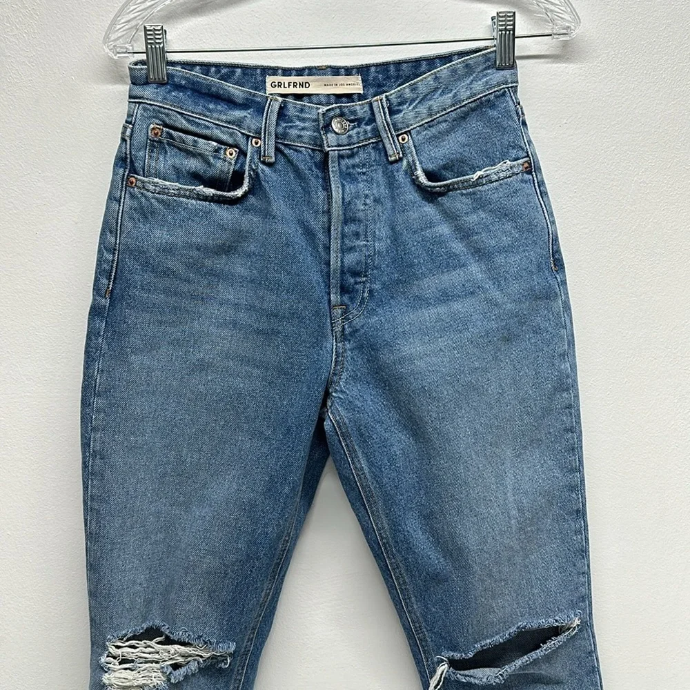 Grlfrnd Karolina Cropped Denim Jeans High Rise Straight The Valley Blue Size 25